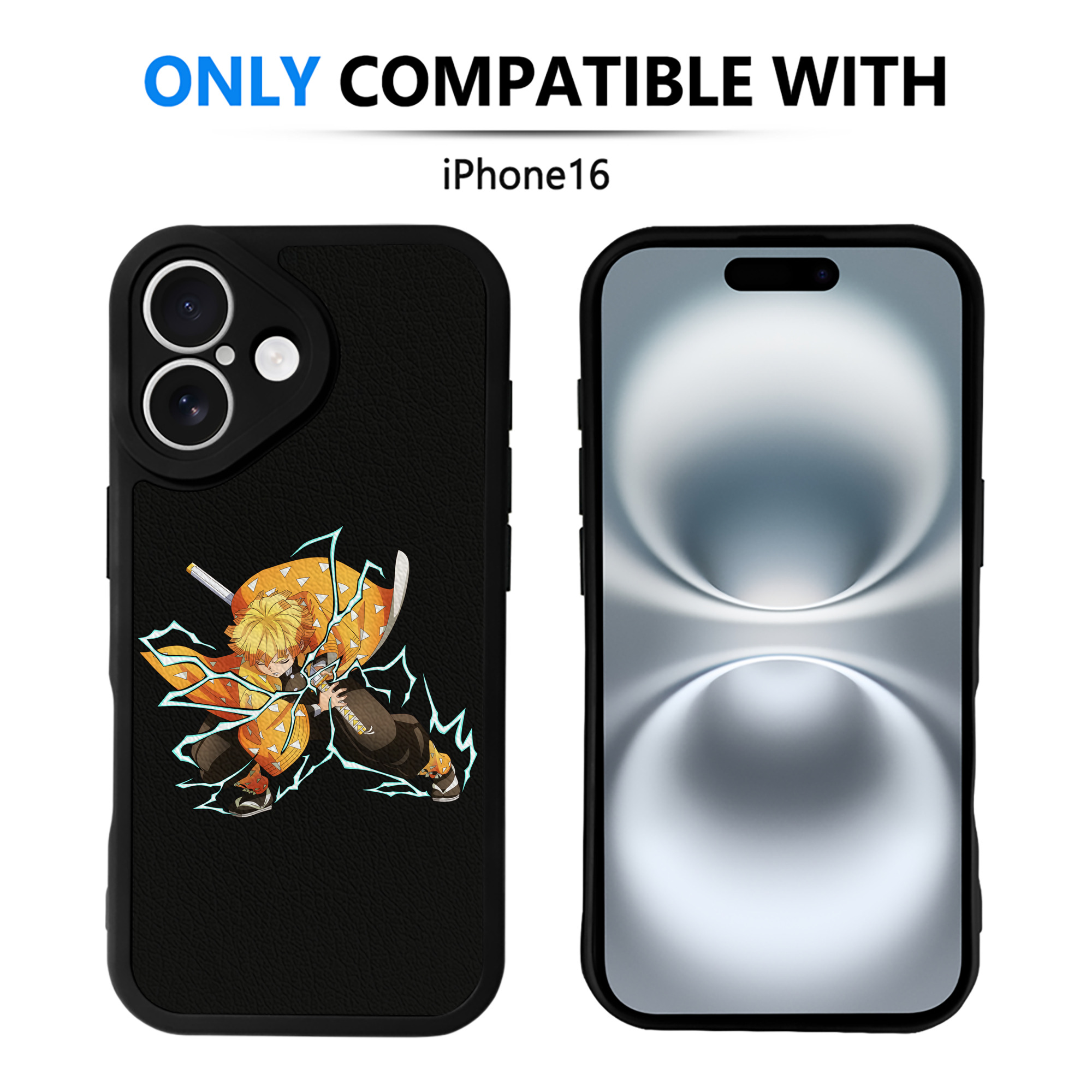 （画像用） 鬼滅の刃（きめつのやいば）我妻 善逸／あがつま ぜんいつ Agatsuma Zenitsu 【iPhone 16シリーズ対応】シリコンスマホケース（レザー調） 材質：シリコン